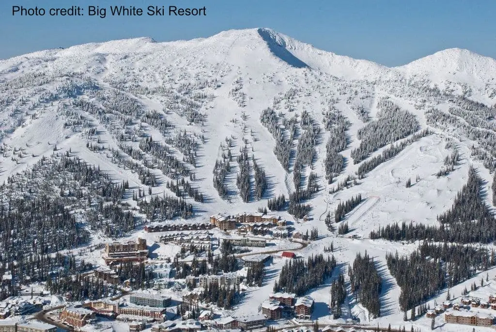 overhead view of Big White ski resort on a sunny day