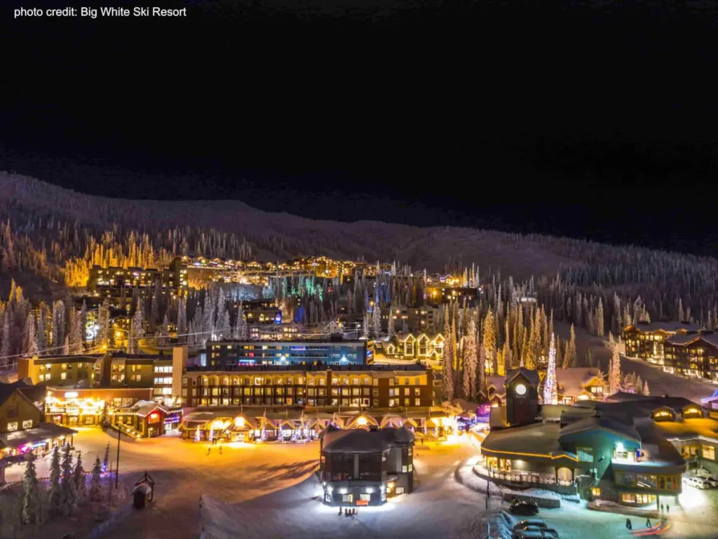 overhead view of Big White ski resort at night