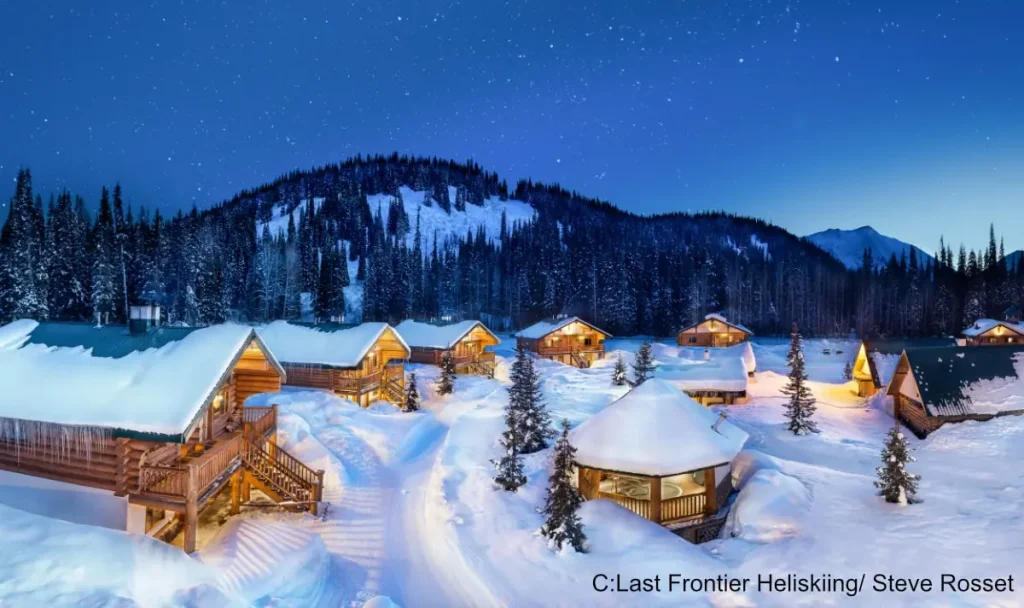 night time view of the Bell 2 Lodge area