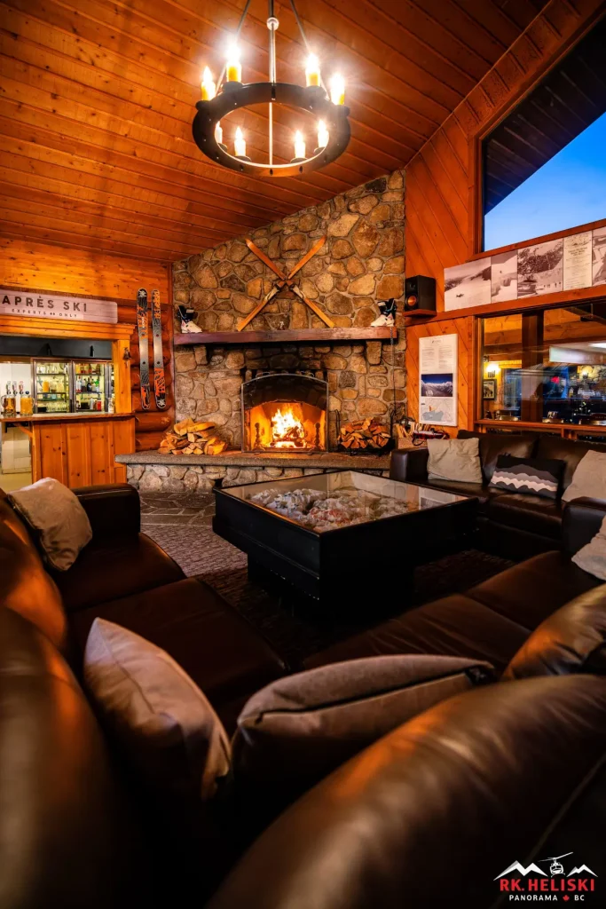 cozy fireplace at RK Heli Ski lodge