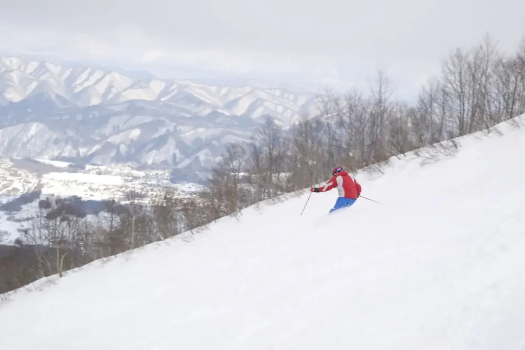 lone skier on a run in Hakuba, Japan