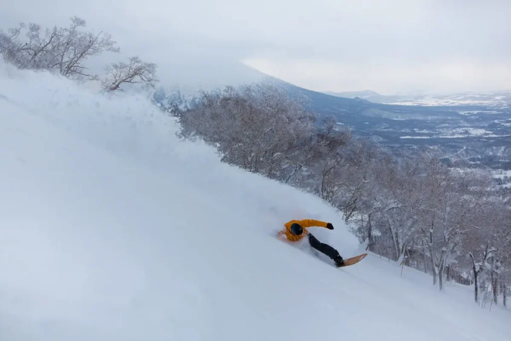 kicking up powder in Niseko