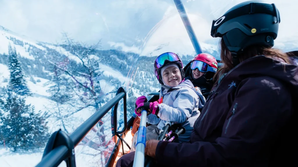 Teaching a child to ski in Banff, Alberta