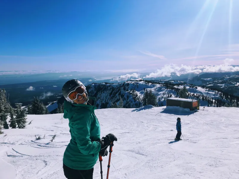 Jake on her skis